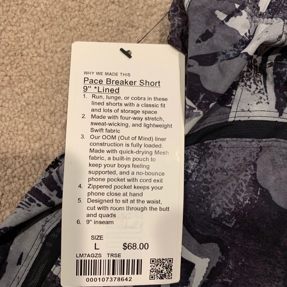 Men’s Lululemon 9” Lined Pace Breaker Short Size L - Picture 2 of 4